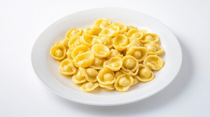 Plate of Orecchiette with Polpette Manzo, Delightful Italian Meatball Pasta on a White Background
