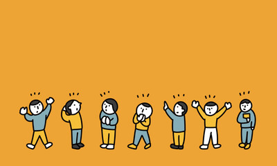上を見て驚く人々のイラスト　タイトル用