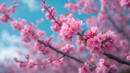 Selective focus image of a tree adorned with pink blossoms.