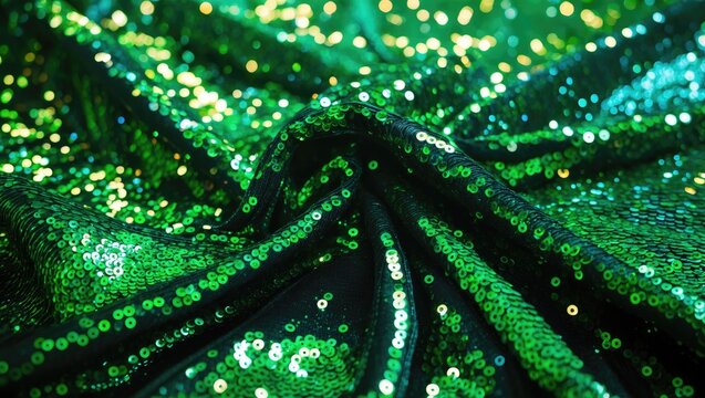 Texture of lustrous fabric with sequins. Elegant background decorated with glitter.