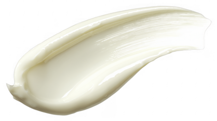 Close-up of a thick, shiny, light yellow cream smear with visible texture and glossy surface, isolated on a black background, PNG image, PNG file.