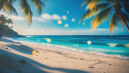 Fototapeta premium Tropical sea view on a sandy beach during summer with an empty area for product display