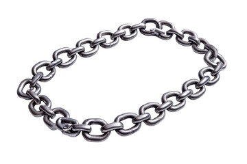 Obraz premium Strong metal chain link necklace oval shape on white background textured links industrial style