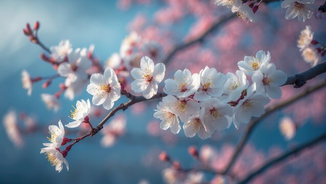 Sweet Cherry Tree in Full Bloom During Early Spring (Close-Up)