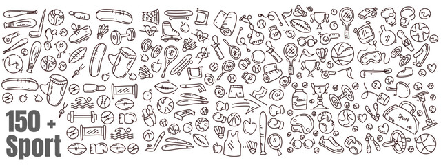 Sports icon bundle vector outline doodle style design