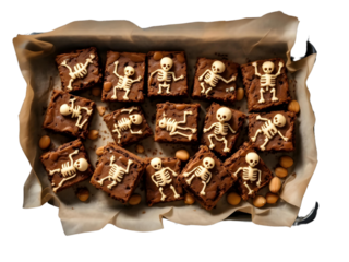Skeleton Brownies of tray on transparent background top view