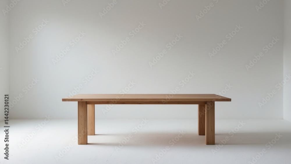 Poster wooden table seen from the front, empty and isolated against a white background