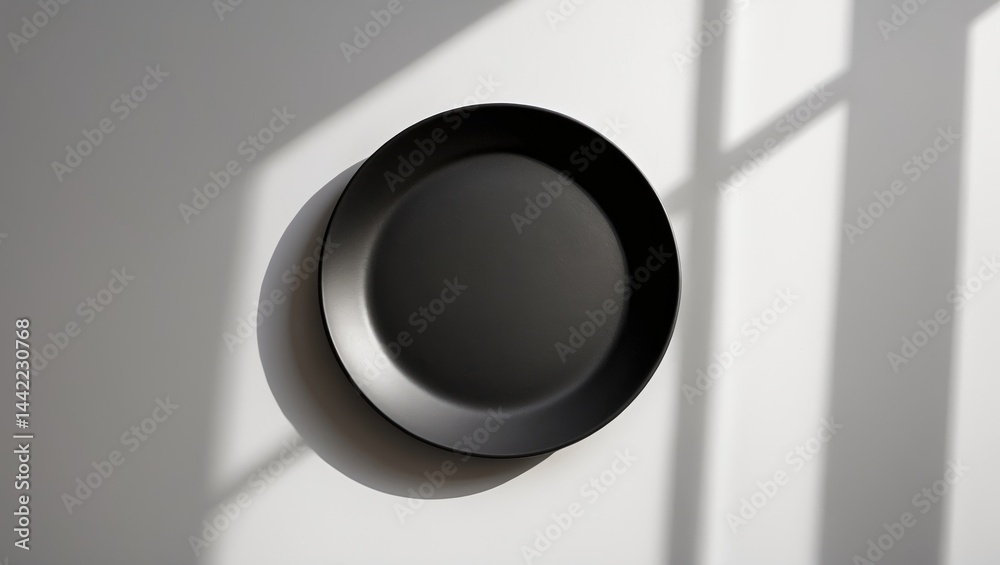 Poster white ceramic round plate without contents, featuring shadow and clipping path