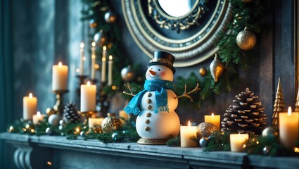 Happy New Year Wishes! Christmas decorations, fireplace, Christmas tree.