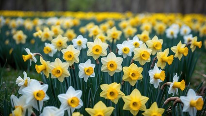 Fototapeta premium Meadow filled with mixed varieties of spring daffodils