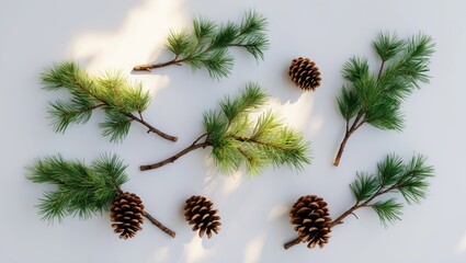 Cones on a fir tree branch isolated against a background