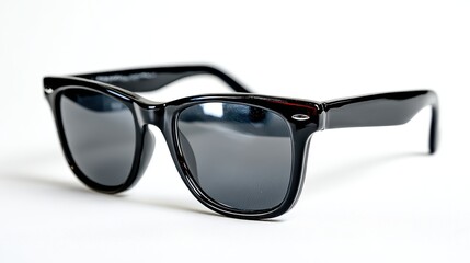 a pair of black sunglasses on a white isolated background, stylish and sleek design