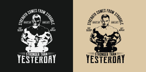 High-quality gym and fitness T-shirt design featuring bold, motivational typography perfect for workout lovers, bodybuilders, and athletes. Ideal for print-on-demand, apparel branding, and activewear 