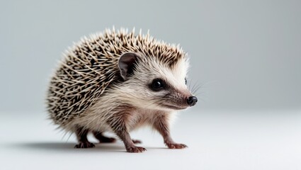 Obraz premium Small hedgehog depicted alone on a neutral background. Wild Animals.