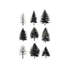 Obraz premium Collection of Twelve Diverse Tree Silhouettes Graphic Design Elements for Nature-Themed Projects