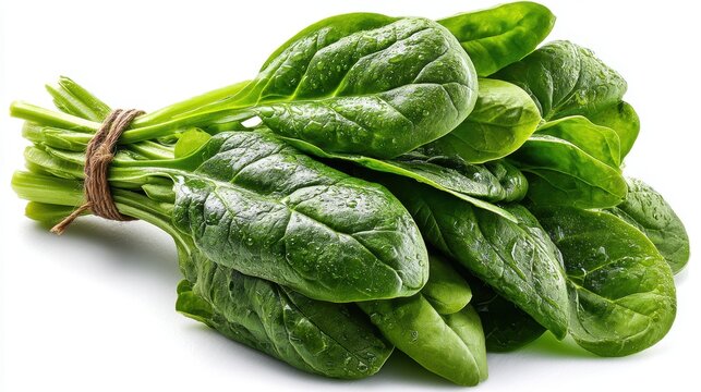 a fresh bunch of spinach on a white isolated background, healthy and vibrant look