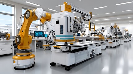 Advanced Robotic Automation in Modern Factory Manufacturing Line