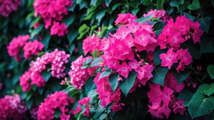 Fototapeta premium Pink-flowering Bougainvillea is a vine that climbs. Detailed look at Bridal Veil and Ivy in pink blossoms.