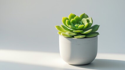 Isolated Pot with Succulent on White Surface