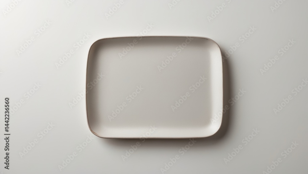 Poster Side view of an empty rectangular plate featuring natural white texture, isolated on a background with clipping path