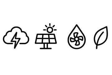 Icons symbolizing the four primary renewable energy sources are represented