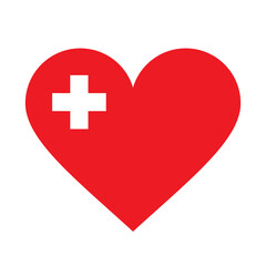 Obraz premium Vector health care icon, medical cross in red heart. Cardiology symbol isolated on white background.