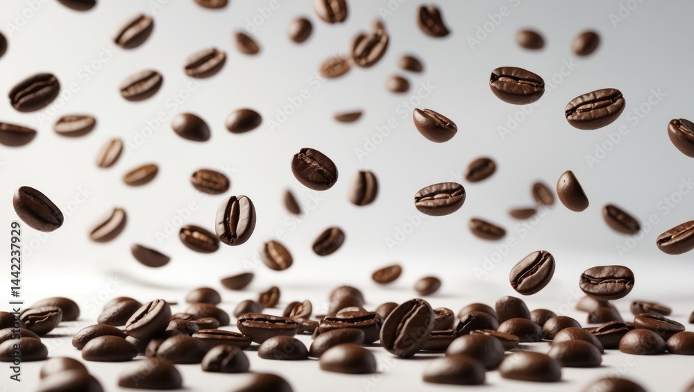 Poster background featuring falling coffee beans in isolation