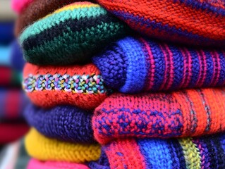Colorful Knitted Wool Stacked Sweaters Texture