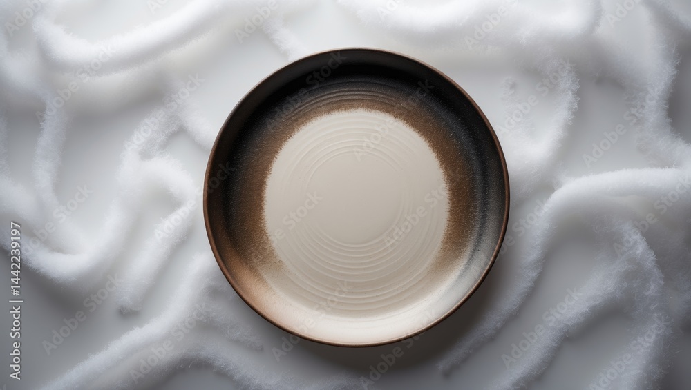 Aufkleber top-down view of an empty ceramic round plate against a background