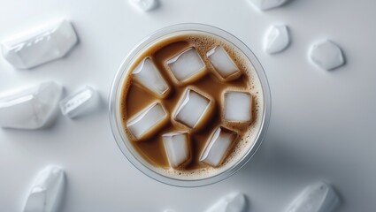 Isolated background featuring a takeaway plastic cup of iced cold coffee drink