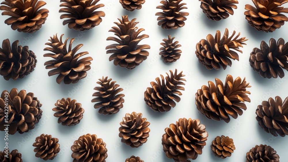 Poster collection of tiny pinecones against a transparent backdrop, ideal for decorating trees, featuring v