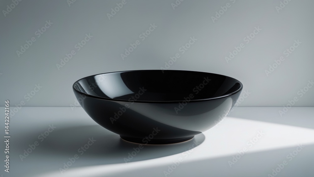 Poster black ceramic bowl in a deep round shape, isolated on white with clipping path.