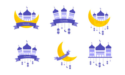 Fototapeta premium Islamic mosque and crescent moon background for Ramadan Kareem