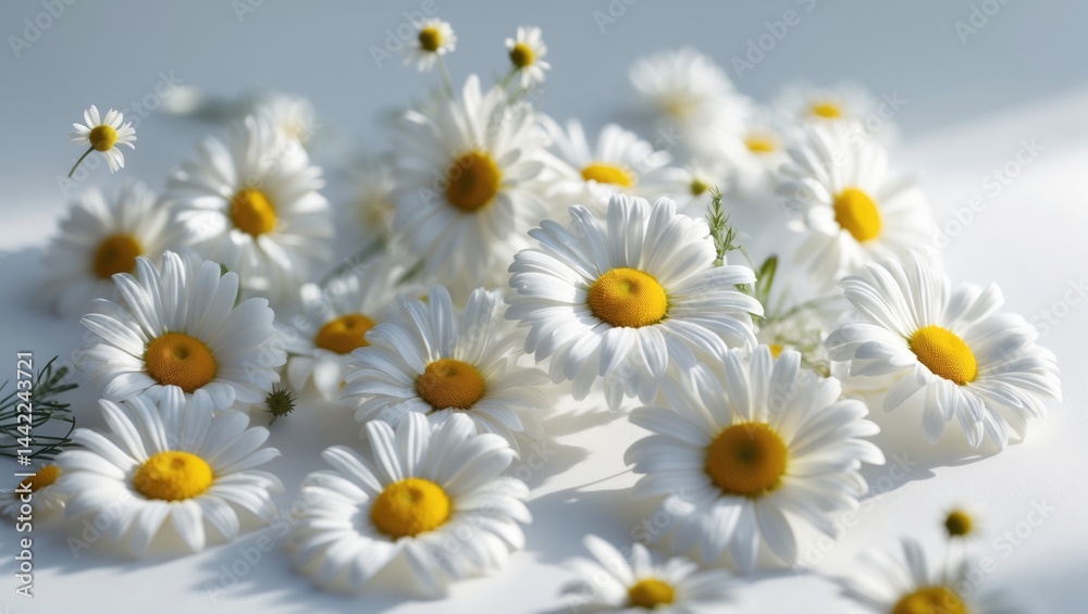 Poster Falling chamomile against a background, with clipping path and entire depth of field