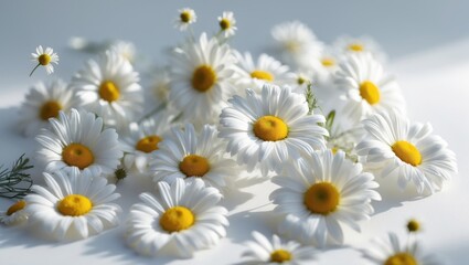 Fototapeta premium Falling chamomile against a background, with clipping path and entire depth of field