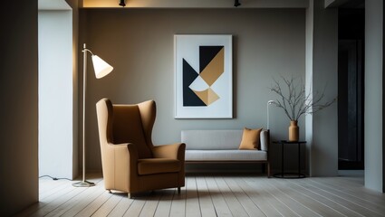 Fototapeta premium Single sofa captured in industrial photography style with background