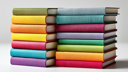 a stack of colorful books on a white isolated background, playful and bright design