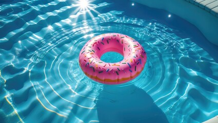 Swimming pool with a pink inflatable donut float