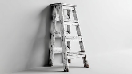 a white wooden ladder on a white isolated background, minimalistic and practical design