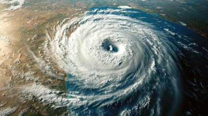 Powerful hurricane swirling over land and sea