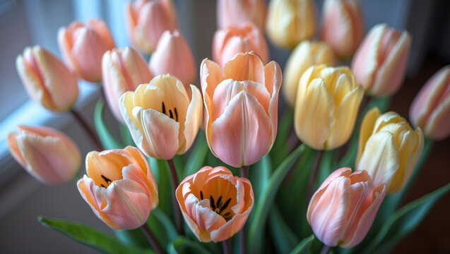 Bouquet of pink and yellow tulips - Powered by Adobe