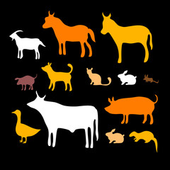 Collection of farm animals silhouette vector illustration