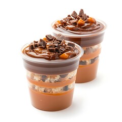 Dessert Containers with Caramel Treats isolated on white background