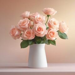 Obraz premium Peach roses in white vase