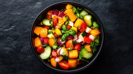 Bowl of fresh colorful vegetable salad