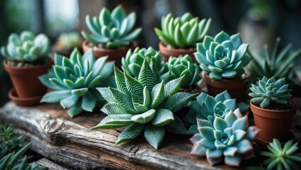 Obraz premium Potted House Plants: Cacti and Succulents Against a Wall
