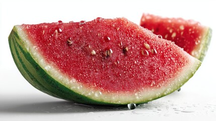 a fresh watermelon slice on a white isolated background, juicy and refreshing look