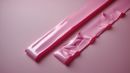 Naklejka premium Pink tape with adhesive. Collection of torn sticky strips. Crinkled adhesive tape pieces.