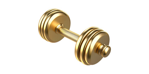 Golden Dumbbell. Luxury Fitness And Strength Training Concept Isolated On Transparent Background