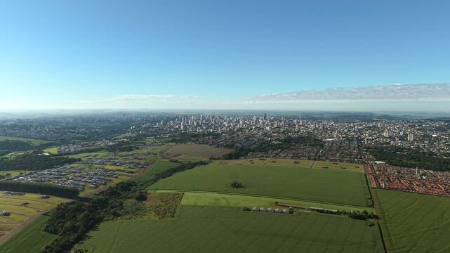Aerial view of extensive farmland outside city of Cascavel, Paran&aacute;, Brazil